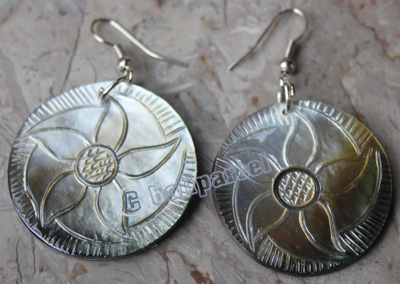 Earring, Made From Shell With Carving