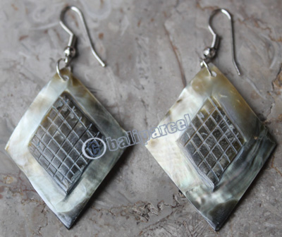 Earring, Made From Shell With Carving