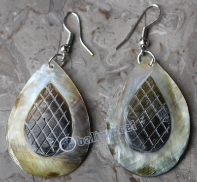 Earring, Made From Shell With Carving