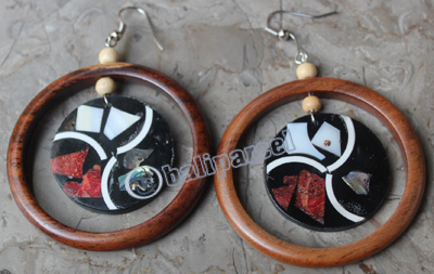 Earring, Made From Shell With Sono Wood