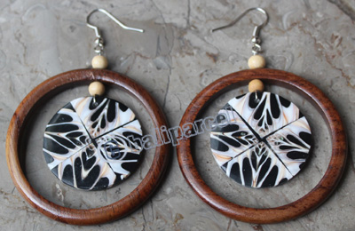Earring, Made From Shell With Sono Wood