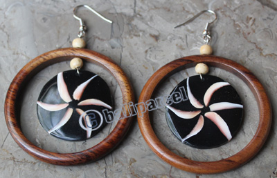 Earring, Made From Shell With Sono Wood
