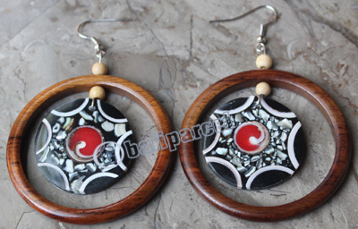 Earring, Made From Shell With Sono Wood