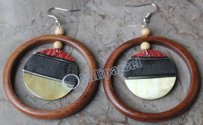 Earring, Made From Shell With Sono Wood
