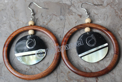 Earring, Made From Shell With Sono Wood