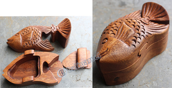 Wooden Box, Hand Carved From Suar Wood