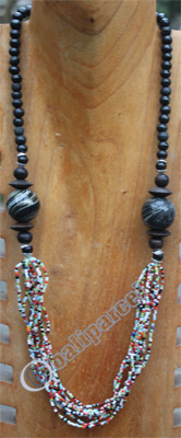 Necklace, Made From Glassbeads And Wood