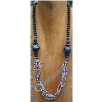 Necklace, Made From Glassbeads And Wood