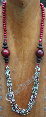 Necklace, Made From Glassbeads And Wood