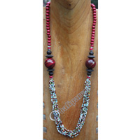 Necklace, Made From Glassbeads And Wood