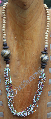 Necklace, Made From Glassbeads And Wood
