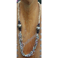 Necklace, Made From Glassbeads And Wood