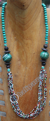 Necklace, Made From Glassbeads And Wood