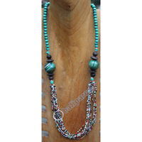 Necklace, Made From Glassbeads And Wood