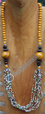 Necklace, Made From Glassbeads And Wood
