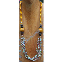 Necklace, Made From Glassbeads And Wood