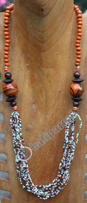 Necklace, Made From Glassbeads And Wood