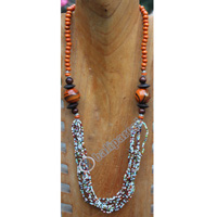 Necklace, Made From Glassbeads And Wood