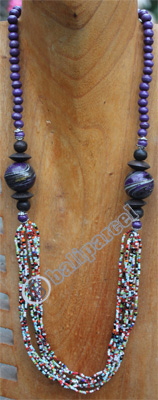 Necklace, Made From Glassbeads And Wood