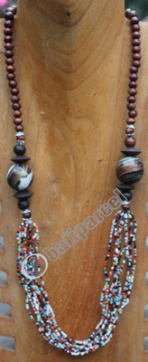 Necklace, Made From Glassbeads And Wood