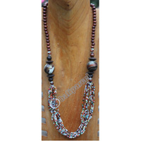 Necklace, Made From Glassbeads And Wood