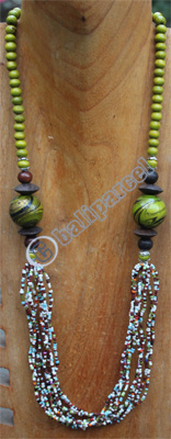 Necklace, Made From Glassbeads And Wood