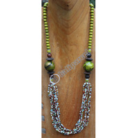 Necklace, Made From Glassbeads And Wood