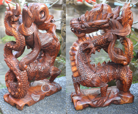 Wooden Dragon, Hand Carved From Suar Wood