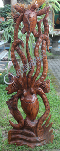 Wooden Octopus Wallhanging, Hand Carved From Suar Wood