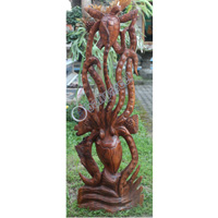 Wooden Octopus Wallhanging, Hand Carved From Suar Wood