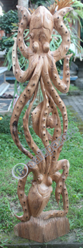 Wooden Octopus Wallhanging, Hand Carved From Suar Wood