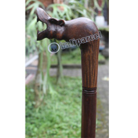 Wooden Rhinoceros Walking Stick, Hand Carved From Sono Wood
