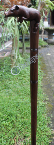 Wooden Pig Walking Stick, Hand Carved From Sono Wood