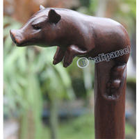Wooden Pig Walking Stick, Hand Carved From Sono Wood