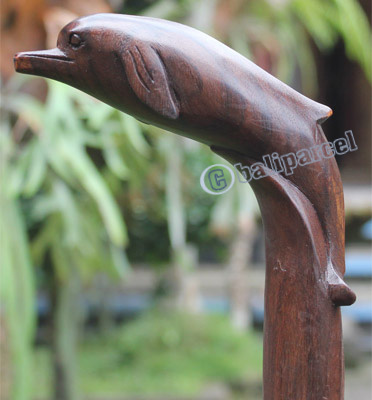 Wooden Dolphin Walking Stick, Hand Carved From Sono Wood