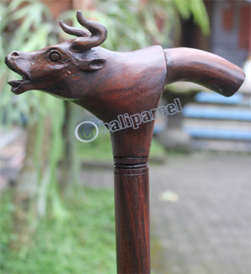 Wooden Bull Walking Stick, Hand Carved From Sono Wood