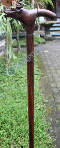 Wooden Bull Walking Stick, Hand Carved From Sono Wood