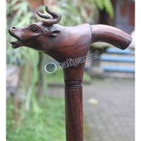 Wooden Bull Walking Stick, Hand Carved From Sono Wood