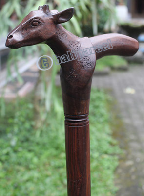 Wooden Goat Head Walking Stick, Hand Carved From Sono Wood
