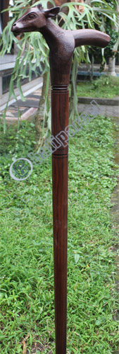 Wooden Goat Head Walking Stick, Hand Carved From Sono Wood