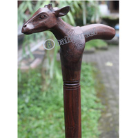 Wooden Goat Head Walking Stick, Hand Carved From Sono Wood