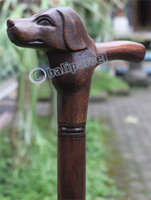 Wooden Dog Head Walking Stick, Hand Carved From Sono Wood