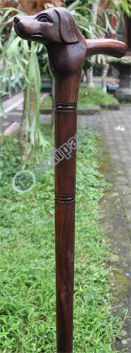 Wooden Dog Head Walking Stick, Hand Carved From Sono Wood