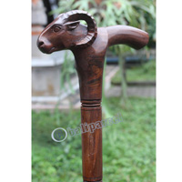 Wooden Goat Head Walking Stick, Hand Carved From Sono Wood
