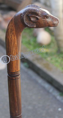 Wooden Goat Head Walking Stick, Hand Carved From Sono Wood