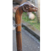 Wooden Goat Head Walking Stick, Hand Carved From Sono Wood