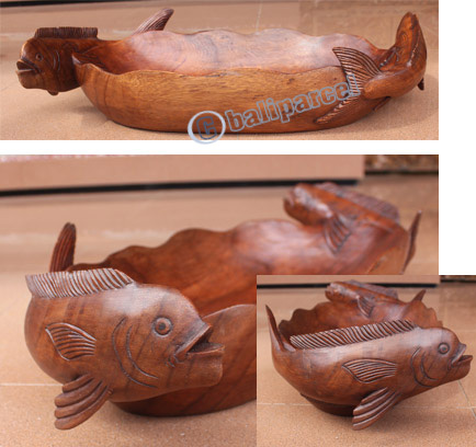 Wooden Mahi-mahi Fish Bowl, Hand Carved From Suar Wood