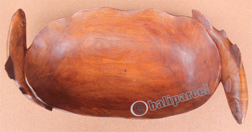 Wooden Salmon Fish Bowl, Hand Carved From Suar Wood