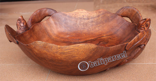 Wooden Turtle Bowl, Hand Carved From Suar Wood
