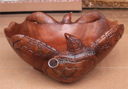 Wooden Turtle Bowl, Hand Carved From Suar Wood